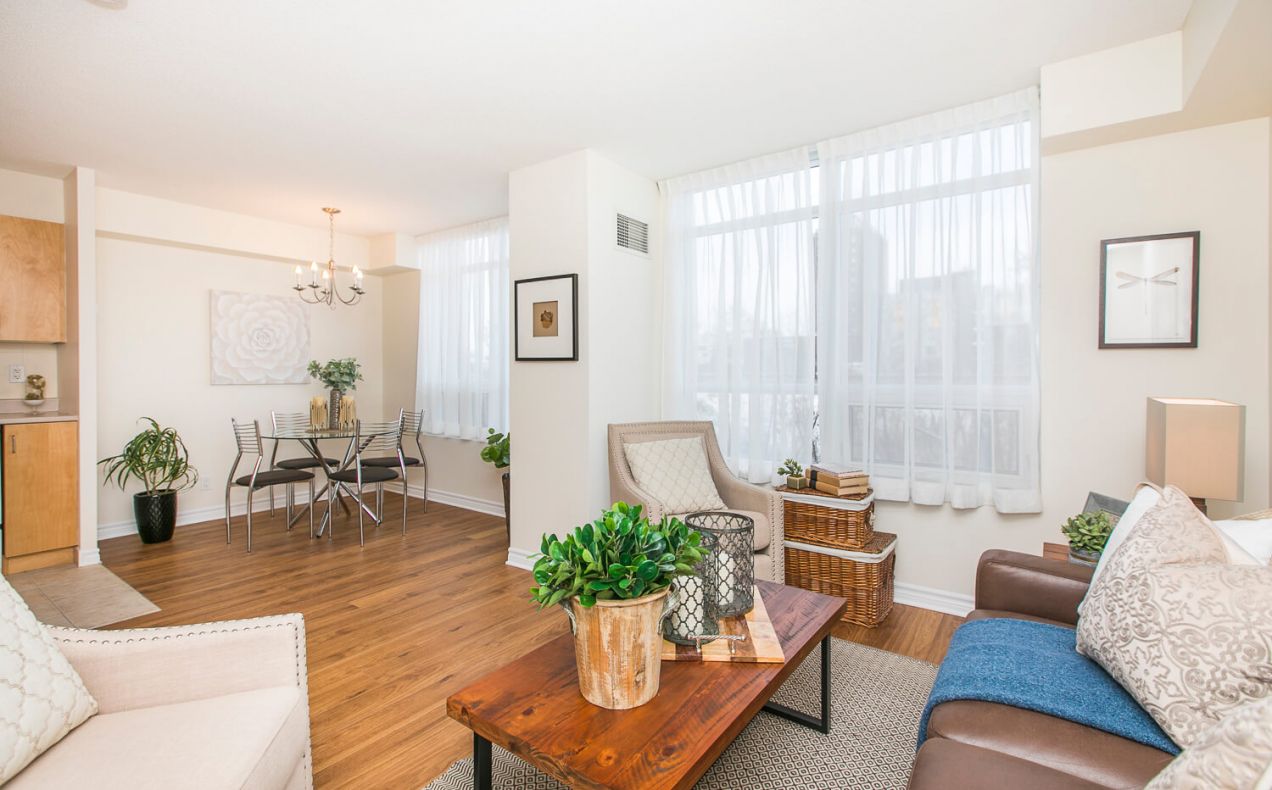 Open concept living room with dining area and kitchen